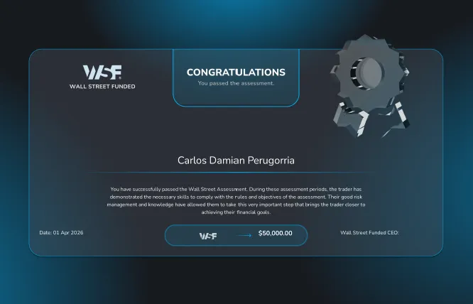 Certificado Wall Street Funded prueba superada